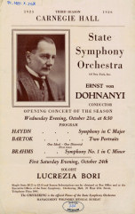 Dohnányi conducts Bartók's Two Portraits in the Carnegie Hall, October 21, 1925