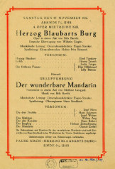 The world première of the Miraculous Mandarin on double bill with Bluebeard's Castle, Cologne, November 27, 1926, that caused a scandal; Bartók estate, © 2005, Gábor Vásárhelyi