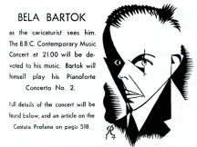 The Radio Times (May 18, 1934) calling attention to the world première of Bartók’s Cantata profana in London
